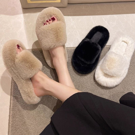 Women's Solid Color Thick Outdoor Furry Slippers