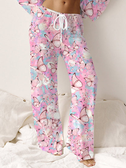 Women's Cotton Pink Butterfly Printed Lounge Pants