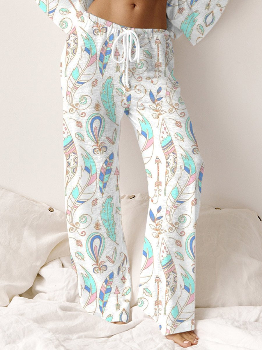 Women's Cotton Feather Printed Home Trousers