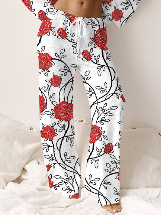 Women's Cotton Bohemian Rose Printed Lounge Pants