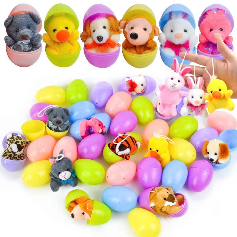 12/24/36 Pcs Prefilled Easter Eggs, Filled with Plush Animal Toys